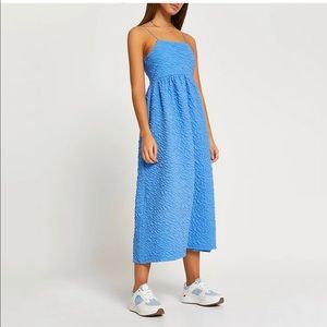 River Island blue textured cami midi dress